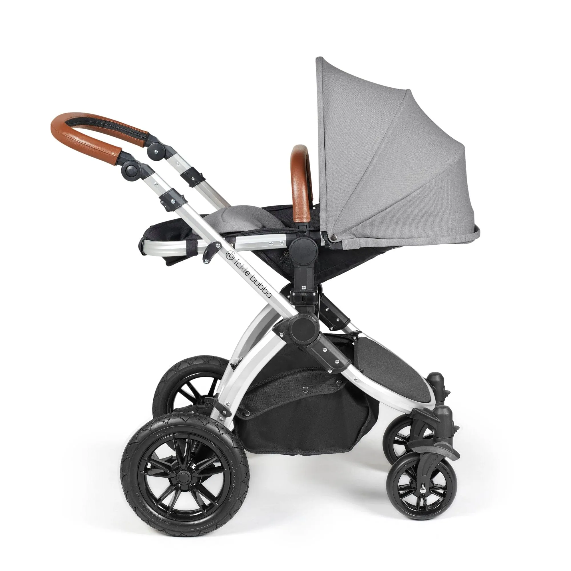 Ickle Bubba Stomp Luxe All-in-One I-Size Travel System With Isofix Base - Silver / Pearl Grey / Tan