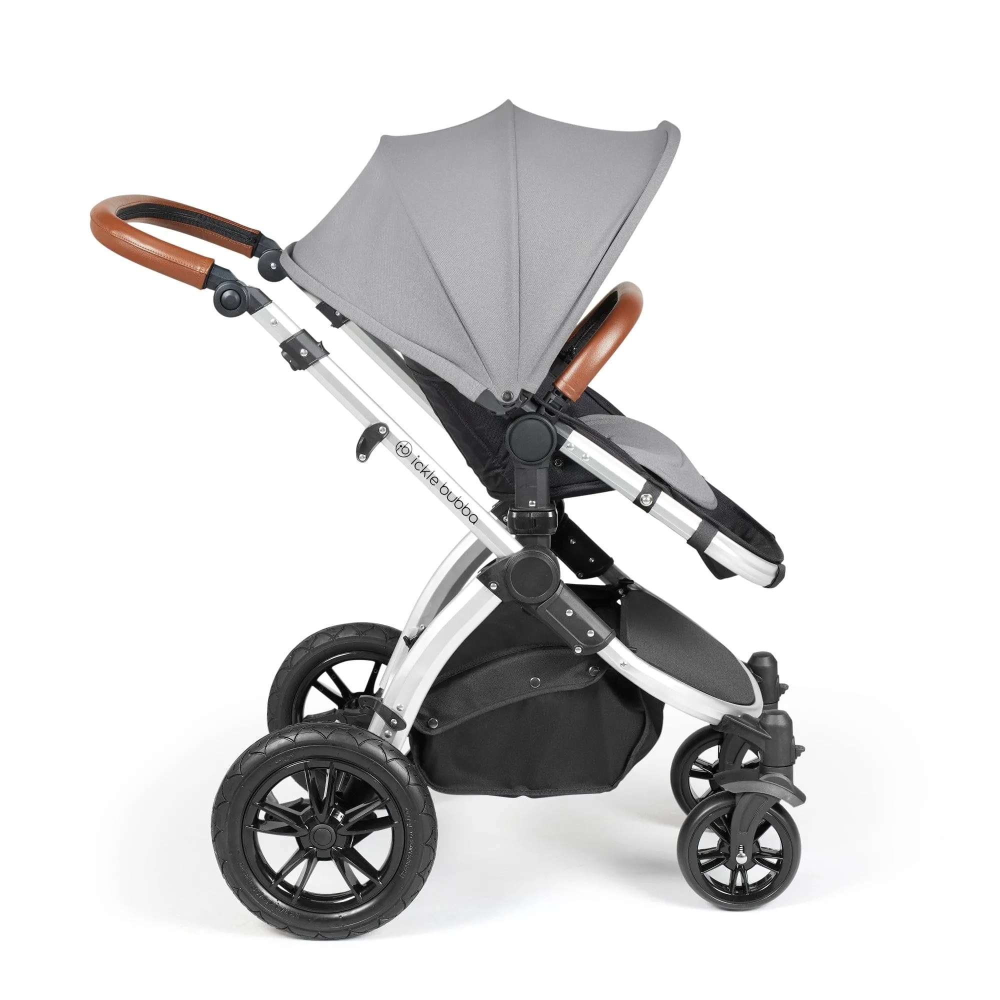 Ickle Bubba Stomp Luxe All-in-One I-Size Travel System With Isofix Base - Silver / Pearl Grey / Tan