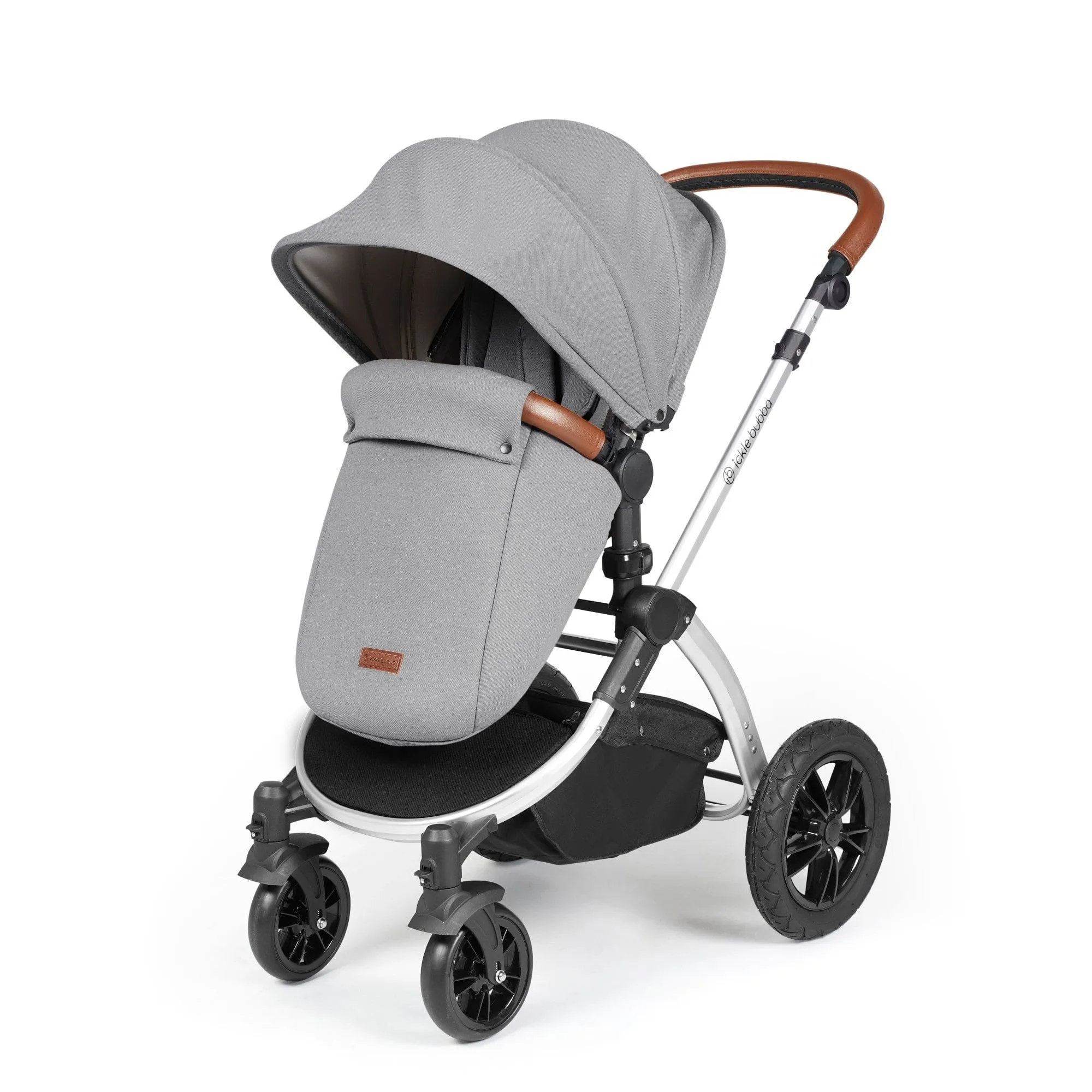 Ickle Bubba Stomp Luxe All-in-One I-Size Travel System With Isofix Base - Silver / Pearl Grey / Tan