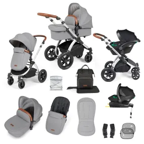 Ickle Bubba Stomp Luxe All-in-One I-Size Travel System With Isofix Base - Silver / Pearl Grey / Tan