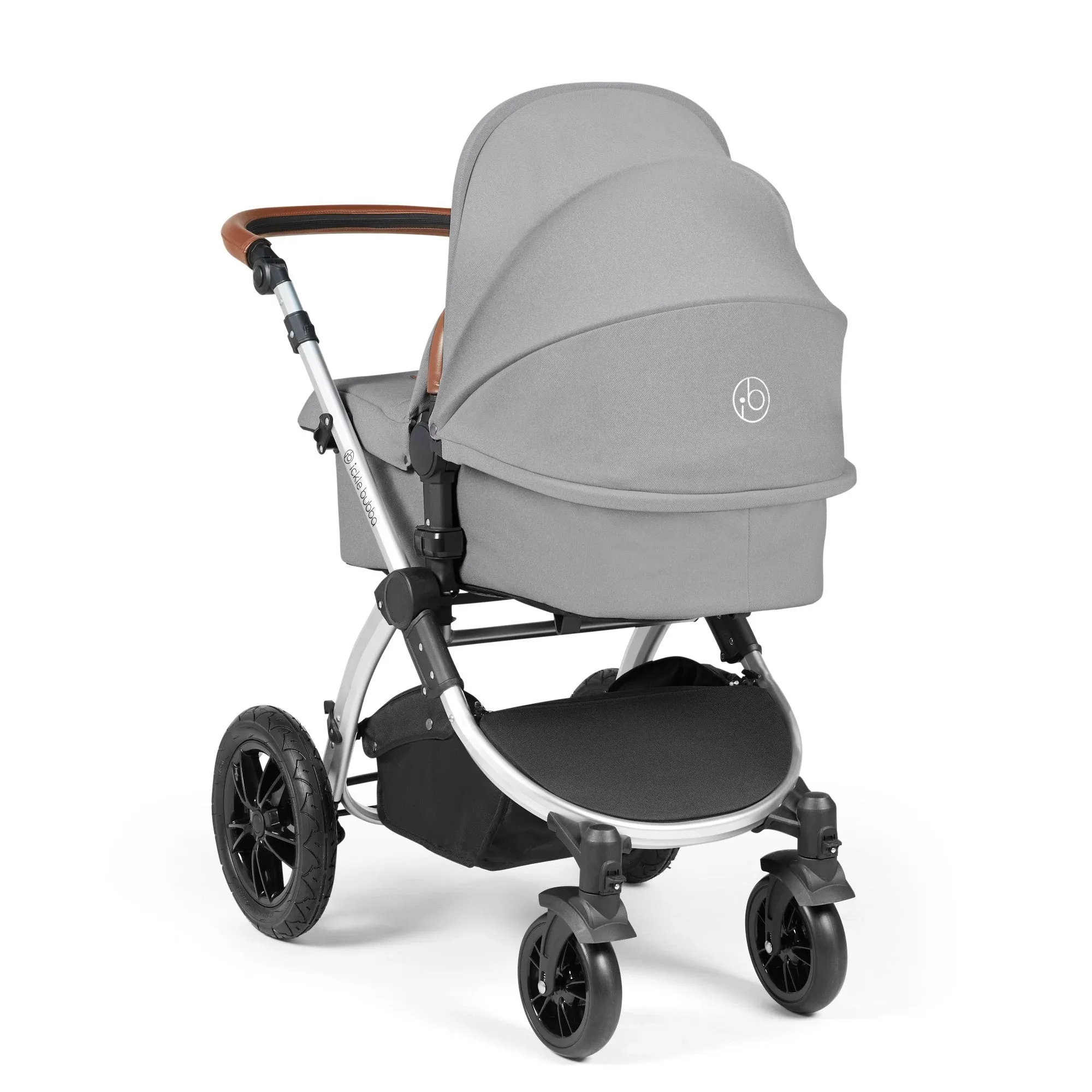 Ickle Bubba Stomp Luxe All-in-One I-Size Travel System With Isofix Base - Silver / Pearl Grey / Tan