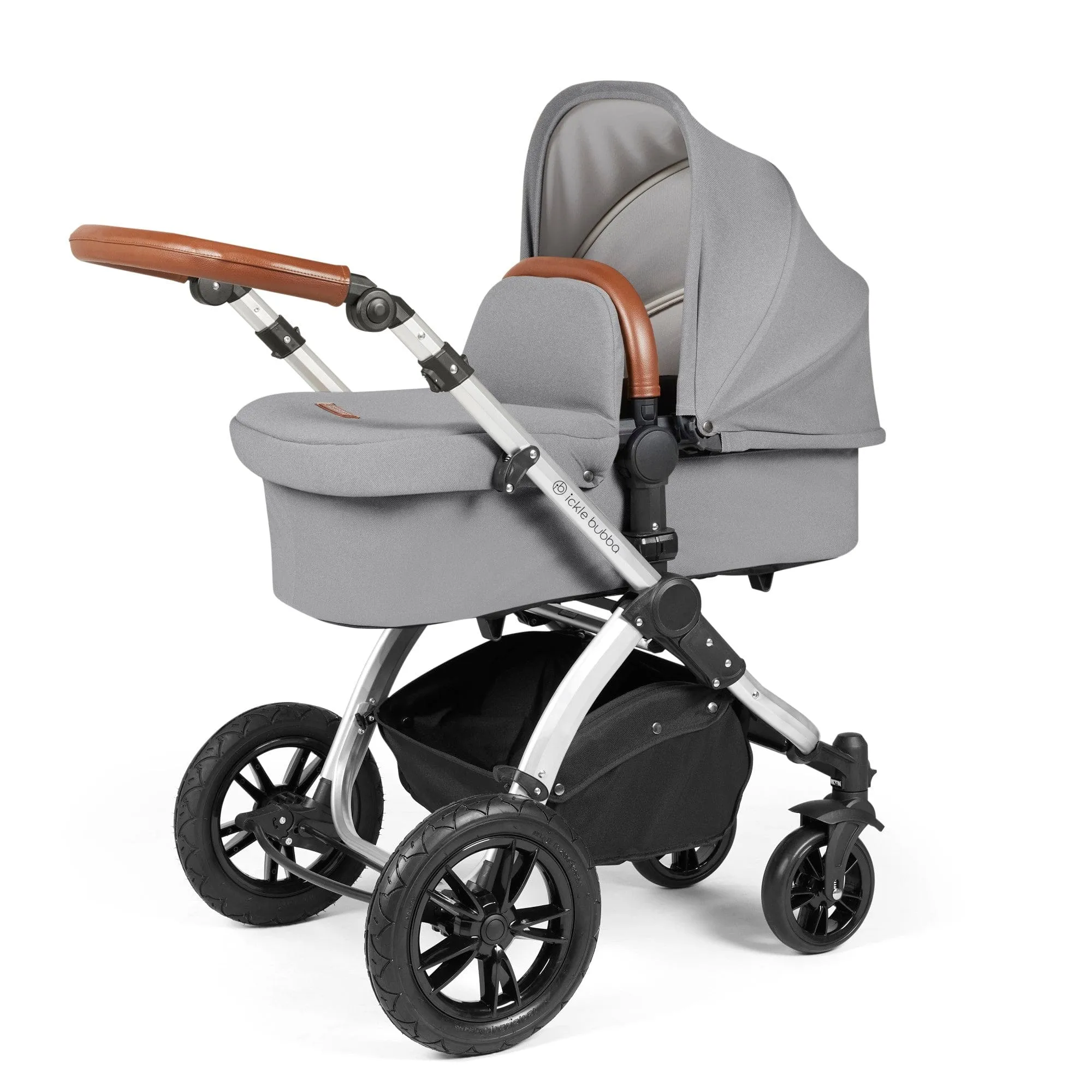 Ickle Bubba Stomp Luxe All-in-One I-Size Travel System With Isofix Base - Silver / Pearl Grey / Tan