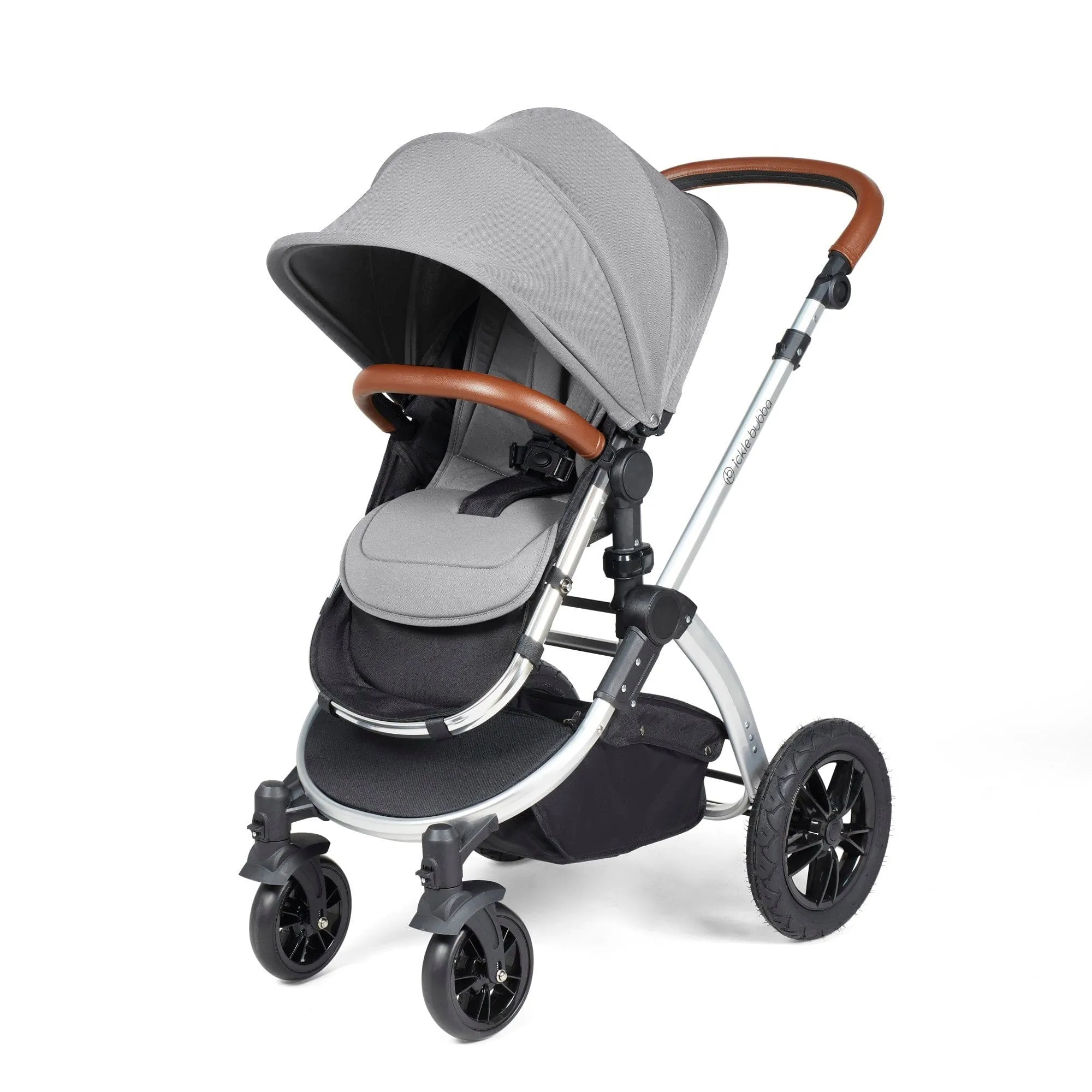 Ickle Bubba Stomp Luxe All-in-One I-Size Travel System With Isofix Base - Silver / Pearl Grey / Tan