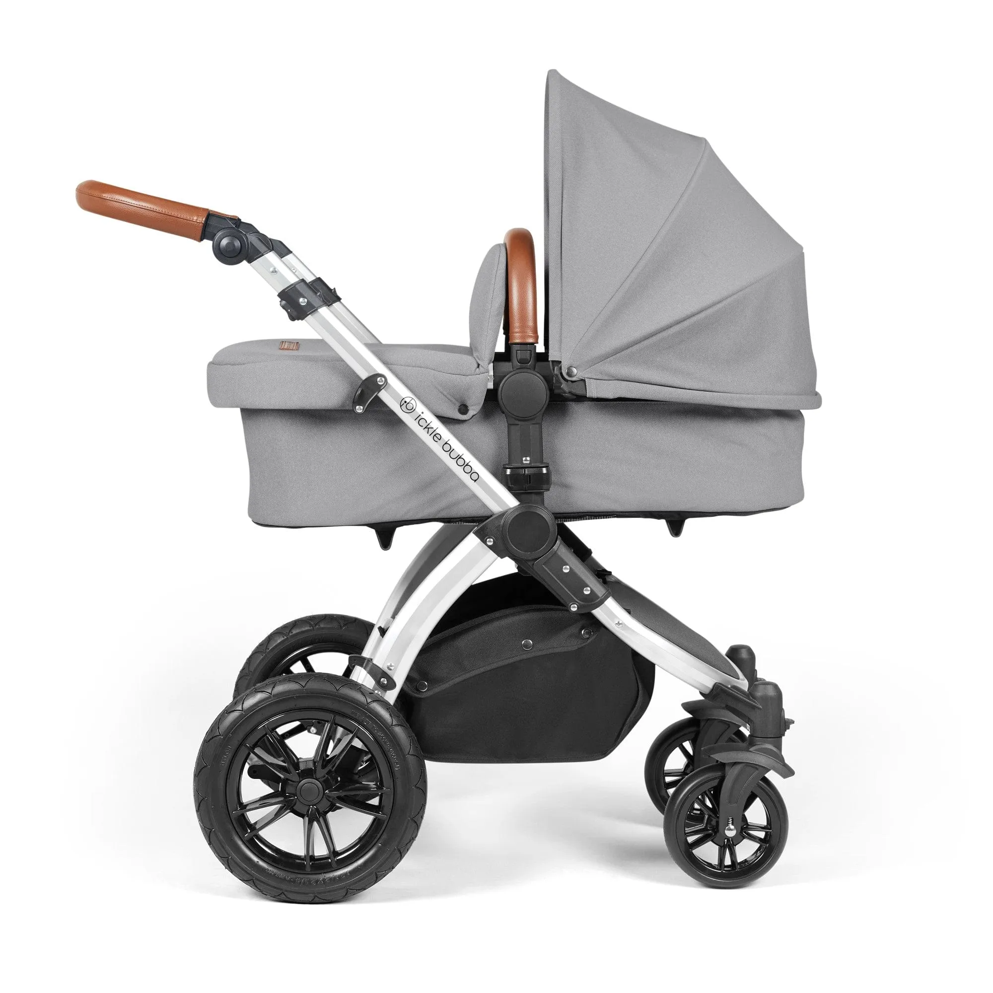 Ickle Bubba Stomp Luxe All-in-One I-Size Travel System With Isofix Base - Silver / Pearl Grey / Tan