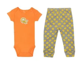 Kaarpas 100% Premium Organic Cotton 2 Piece Lion & Paws Print Bodysuit Onesie & Pant Set Orange With Grey & Yellow (KAON1011) (Certified ORGANIC) - 1 Pc (12 To 18 Months)