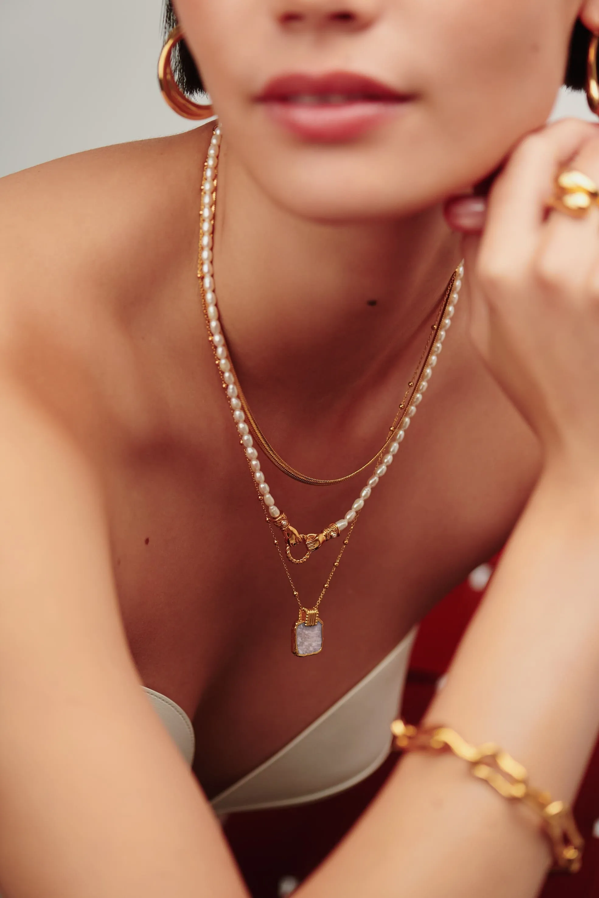 Lena Charm Necklace | 18ct Gold Plated Vermeil/Rainbow Moonstone