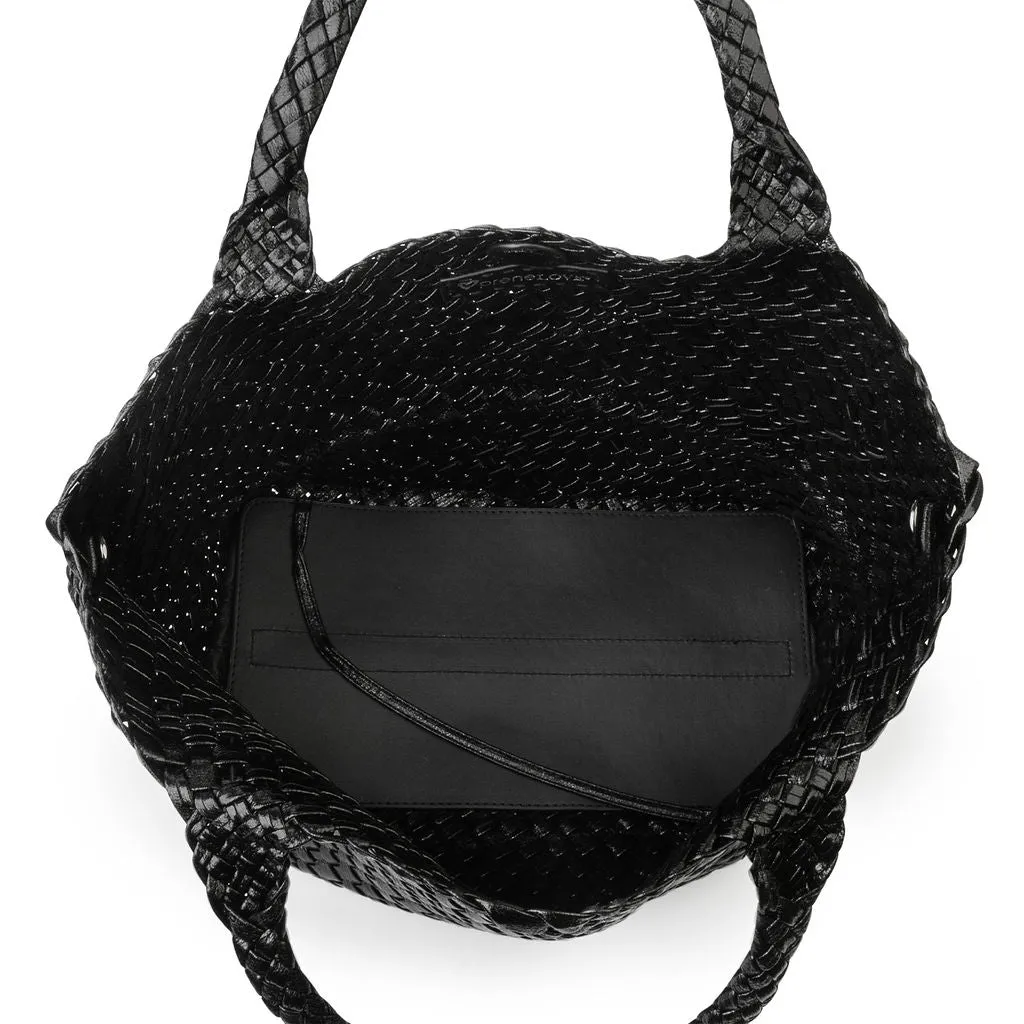 London Large Woven Tote - Metallic Black