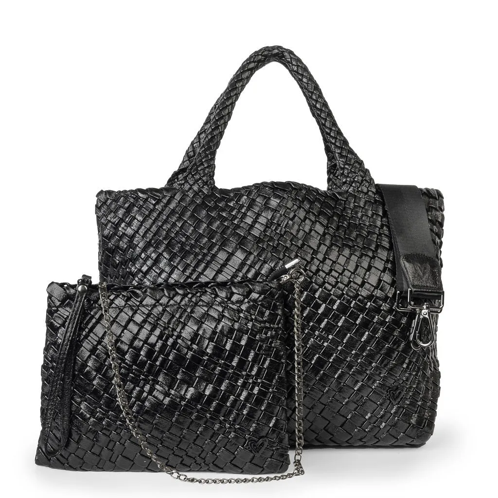 London Large Woven Tote - Metallic Black