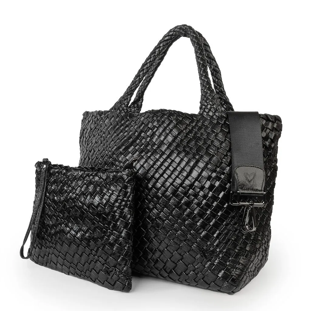 London Large Woven Tote - Metallic Black