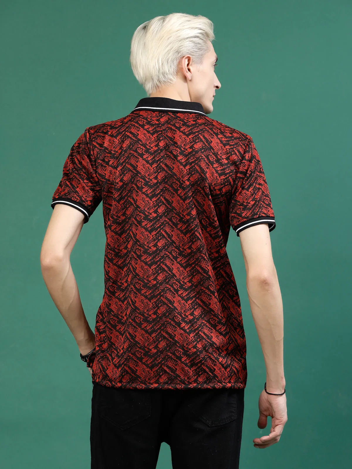 Men's Abstract Jacquard Polo High-Low T-Shirt