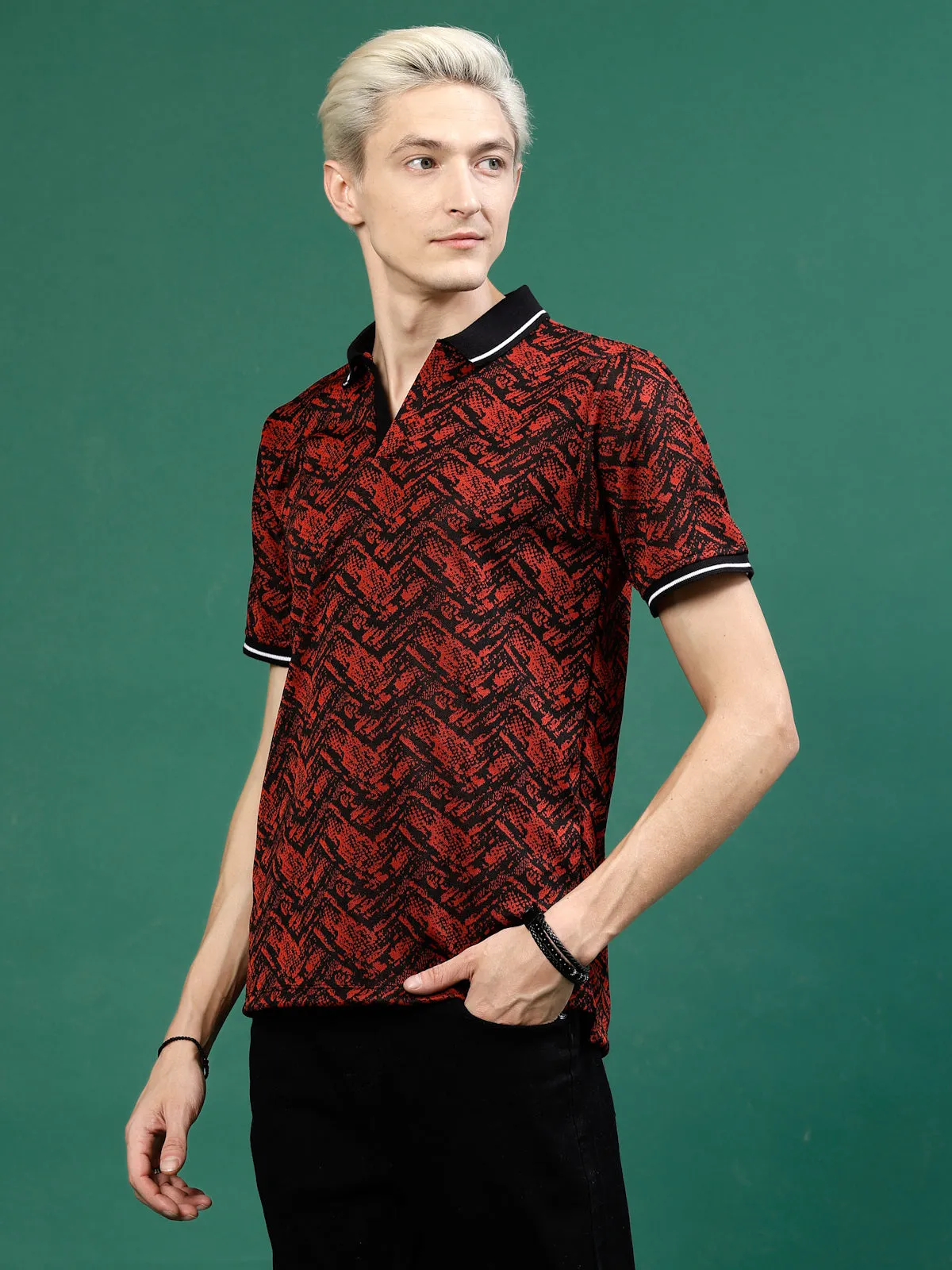 Men's Abstract Jacquard Polo High-Low T-Shirt