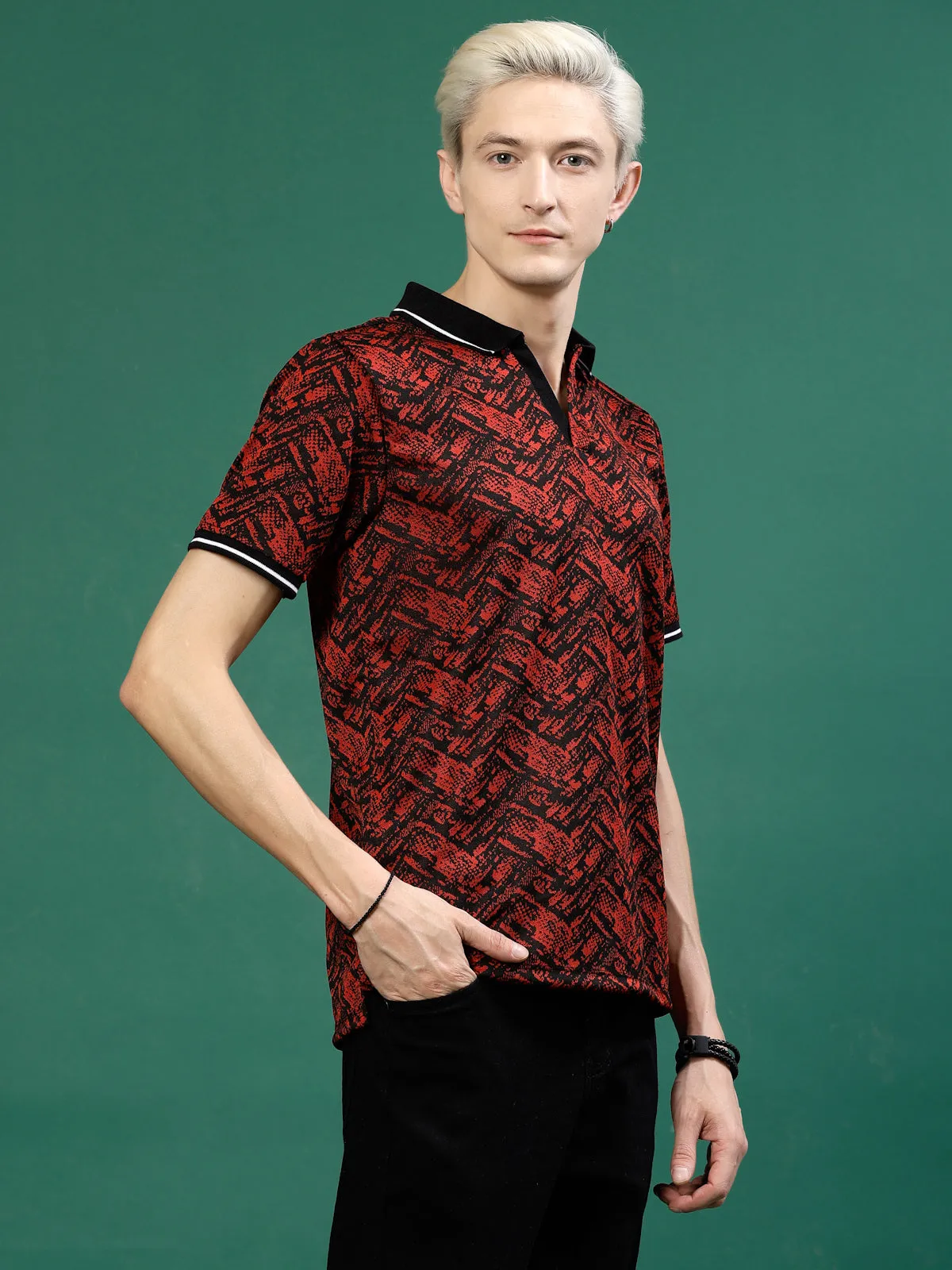 Men's Abstract Jacquard Polo High-Low T-Shirt