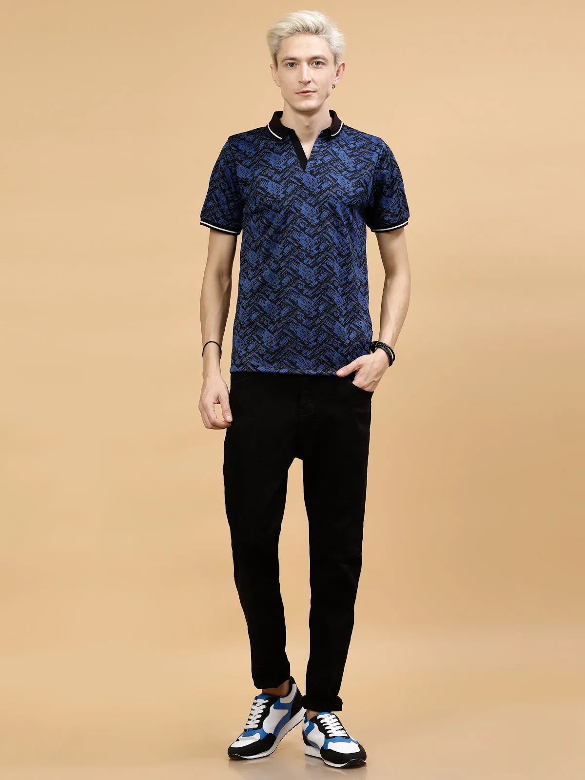 Men's Abstract Jacquard Polo High-Low T-Shirt