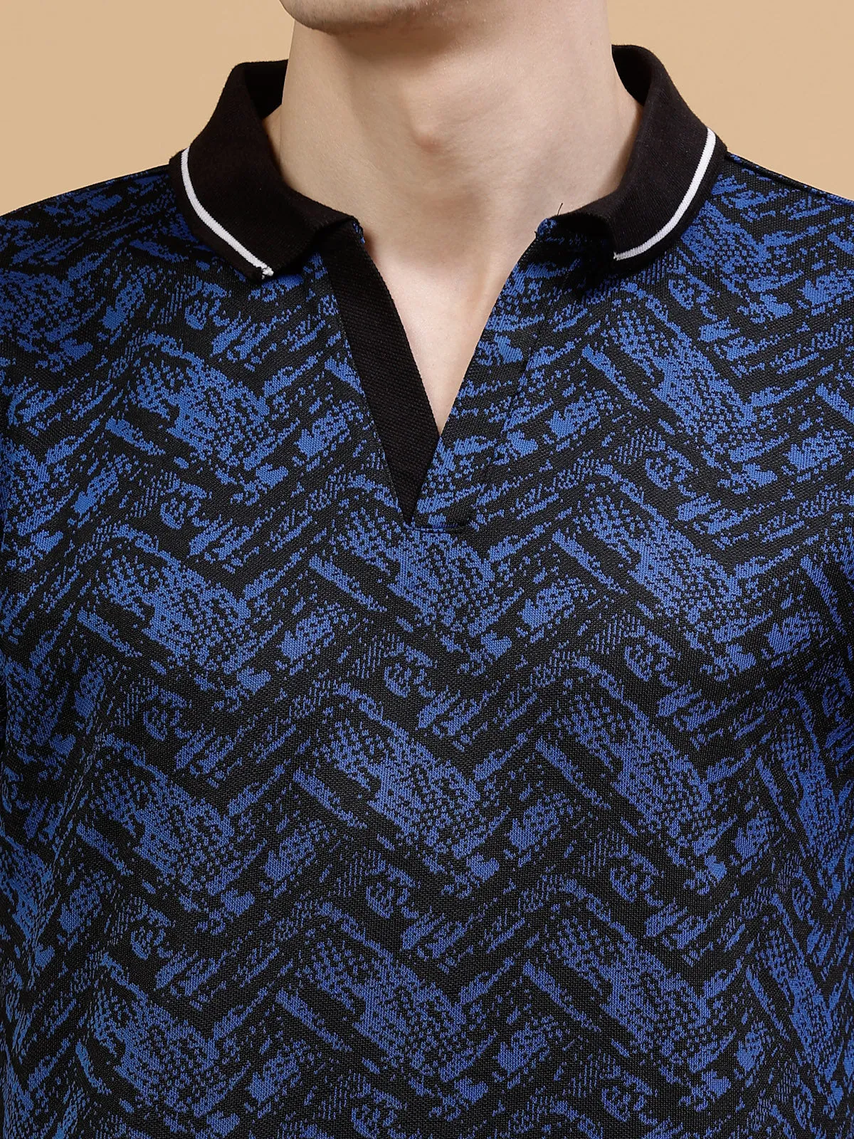 Men's Abstract Jacquard Polo High-Low T-Shirt