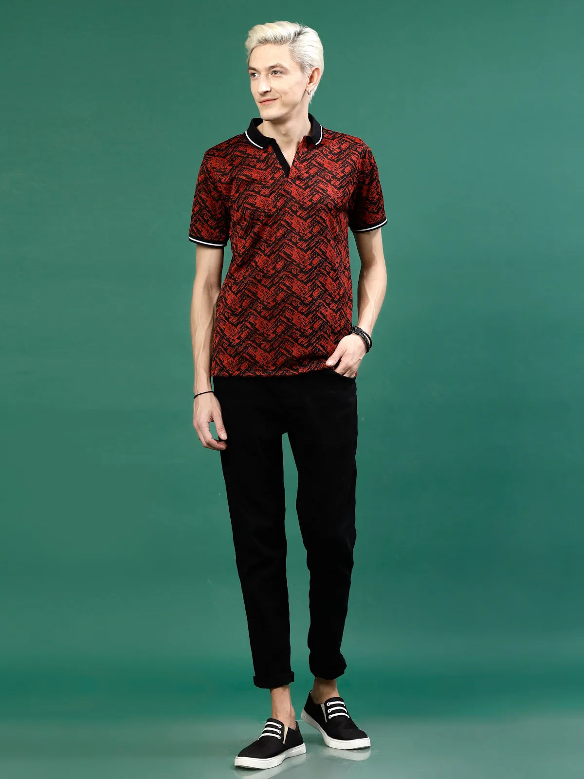 Men's Abstract Jacquard Polo High-Low T-Shirt