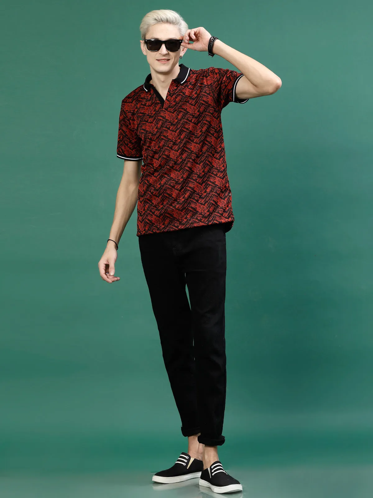 Men's Abstract Jacquard Polo High-Low T-Shirt