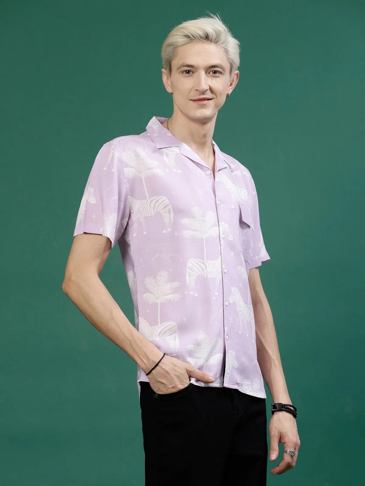 Men's Slim Fit Jungle Tribe Print Shirt