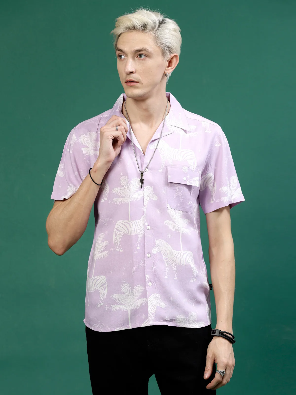 Men's Slim Fit Jungle Tribe Print Shirt