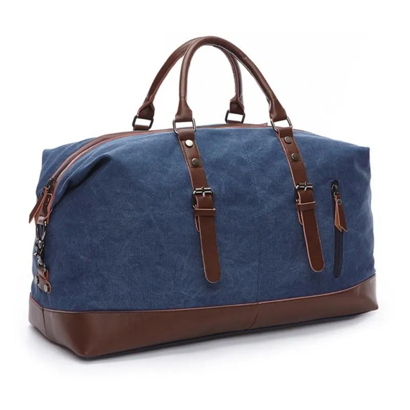 MRoyale™ Men's Canvas Leather Accent Duffle Weekend Travel Bag