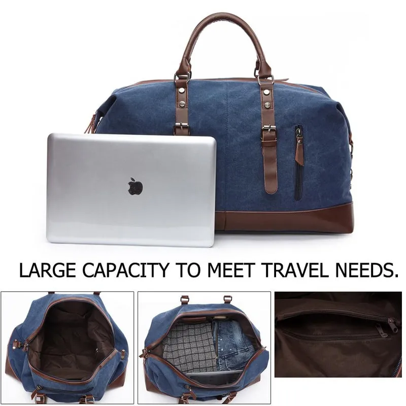 MRoyale™ Men's Canvas Leather Accent Duffle Weekend Travel Bag