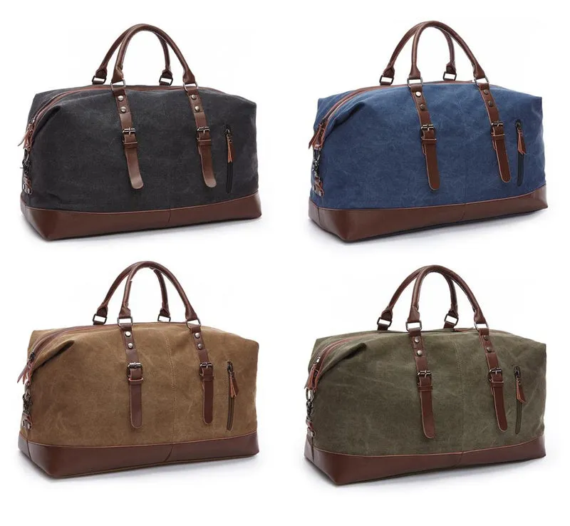 MRoyale™ Men's Canvas Leather Accent Duffle Weekend Travel Bag