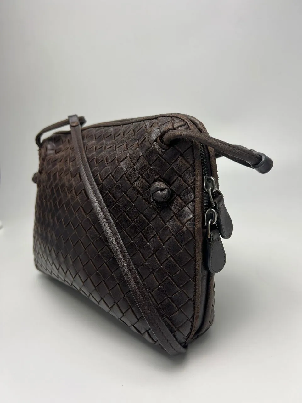 Nodini Small Milk Chocolate Brown Intrecciato Leather Crossbody Bag