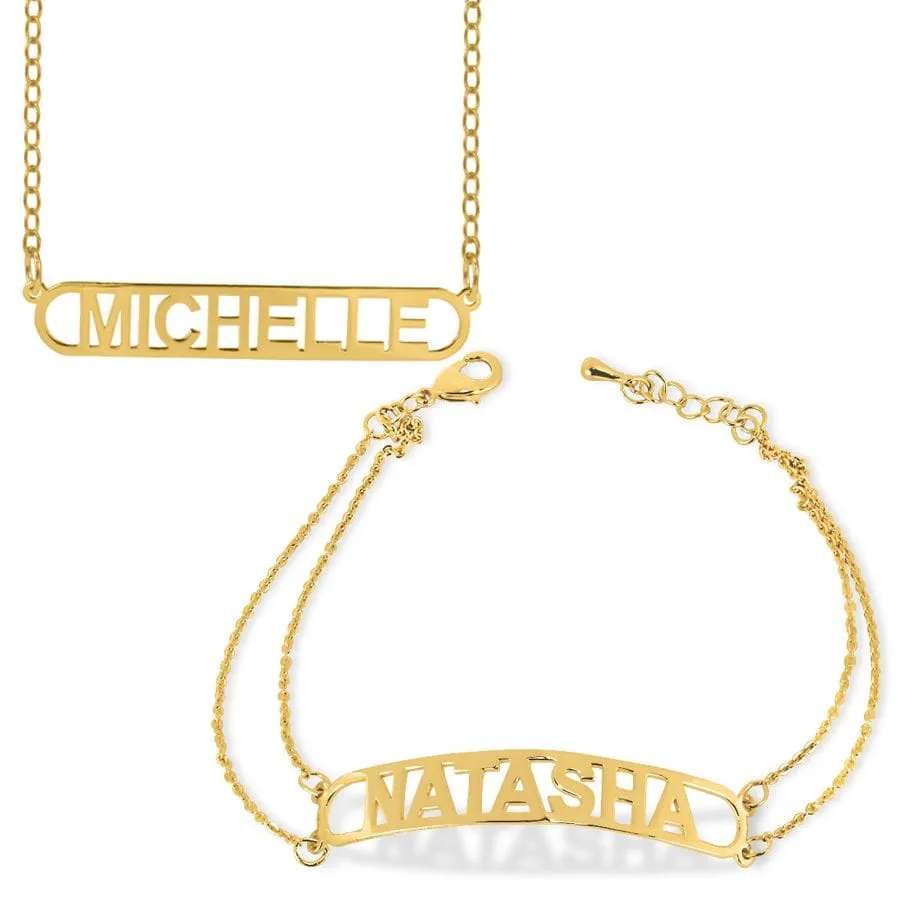 Personalized Nameplate Necklace - Encircled Bar Block Name