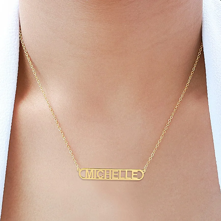 Personalized Nameplate Necklace - Encircled Bar Block Name