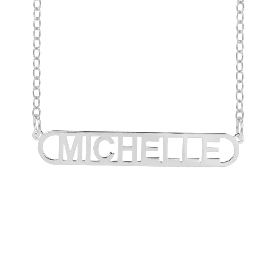 Personalized Nameplate Necklace - Encircled Bar Block Name