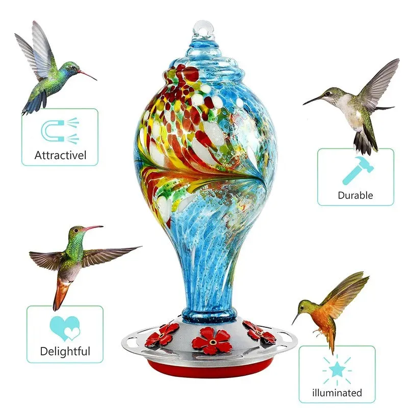 Shirem Hand Blown Glass Hummingbird Feeder - 25 Ounces