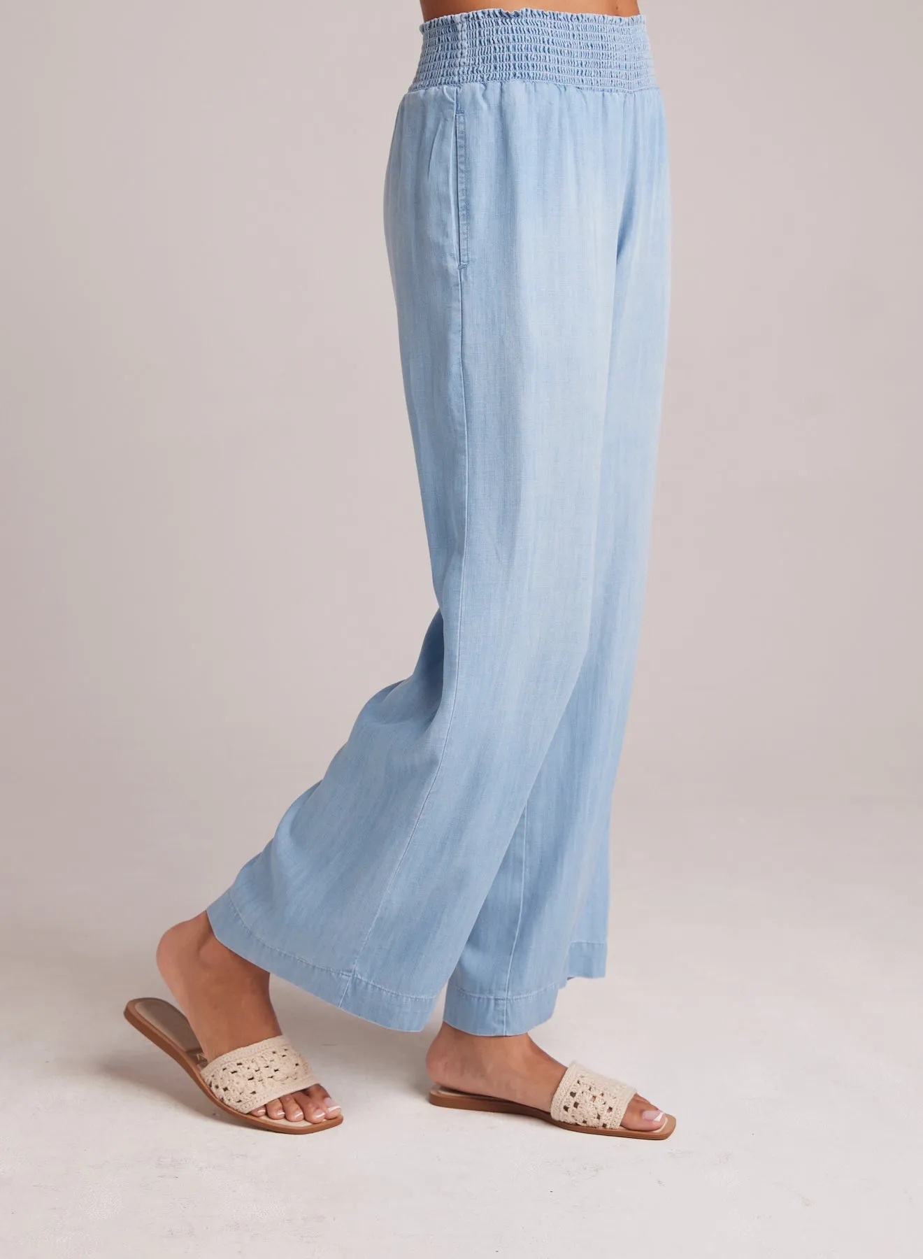 Smocked Waist Wide Leg Pant - Caribbean Wash