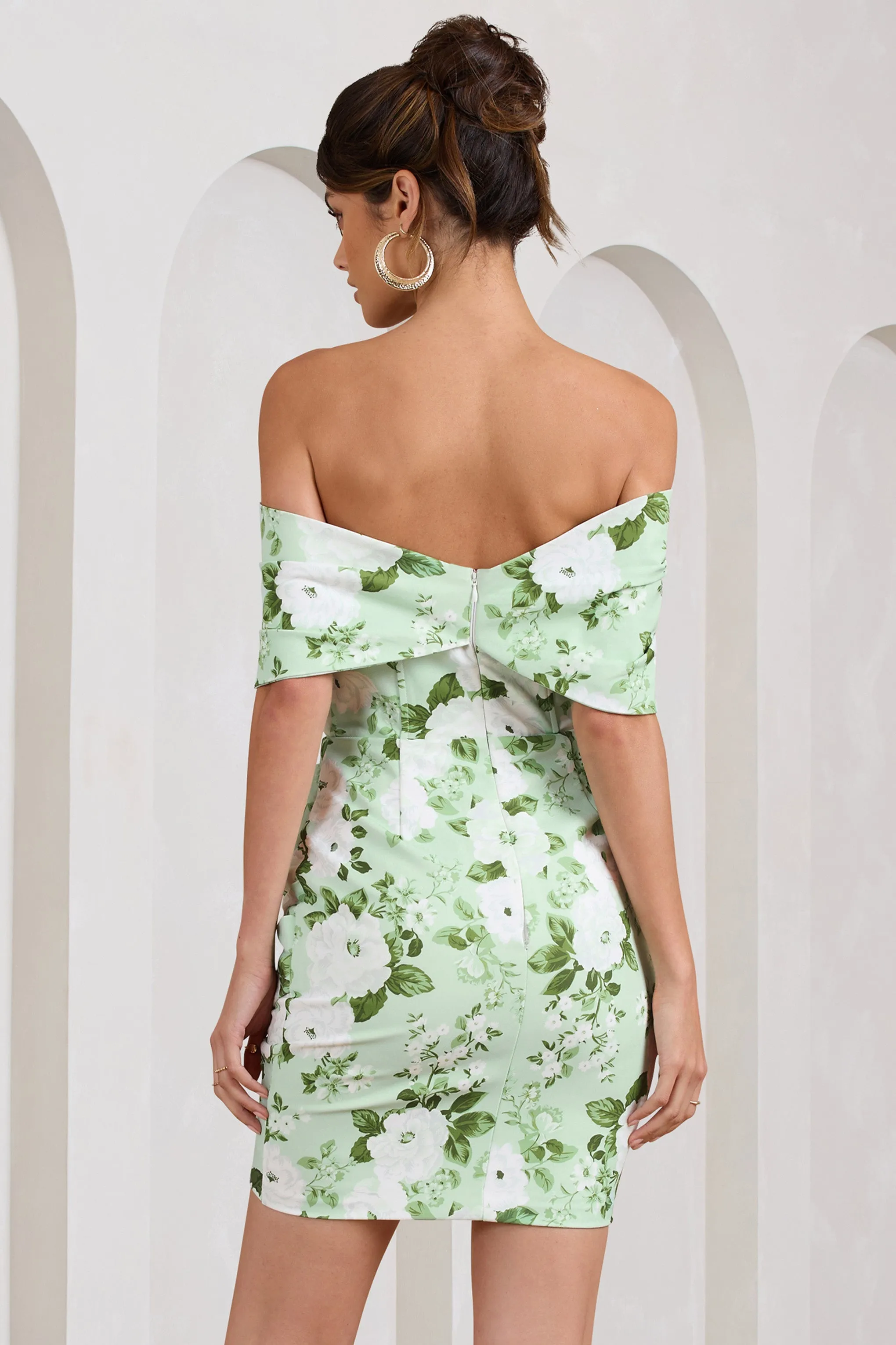 Snow Drop | Mini-robe à imprimé floral vert et blanc