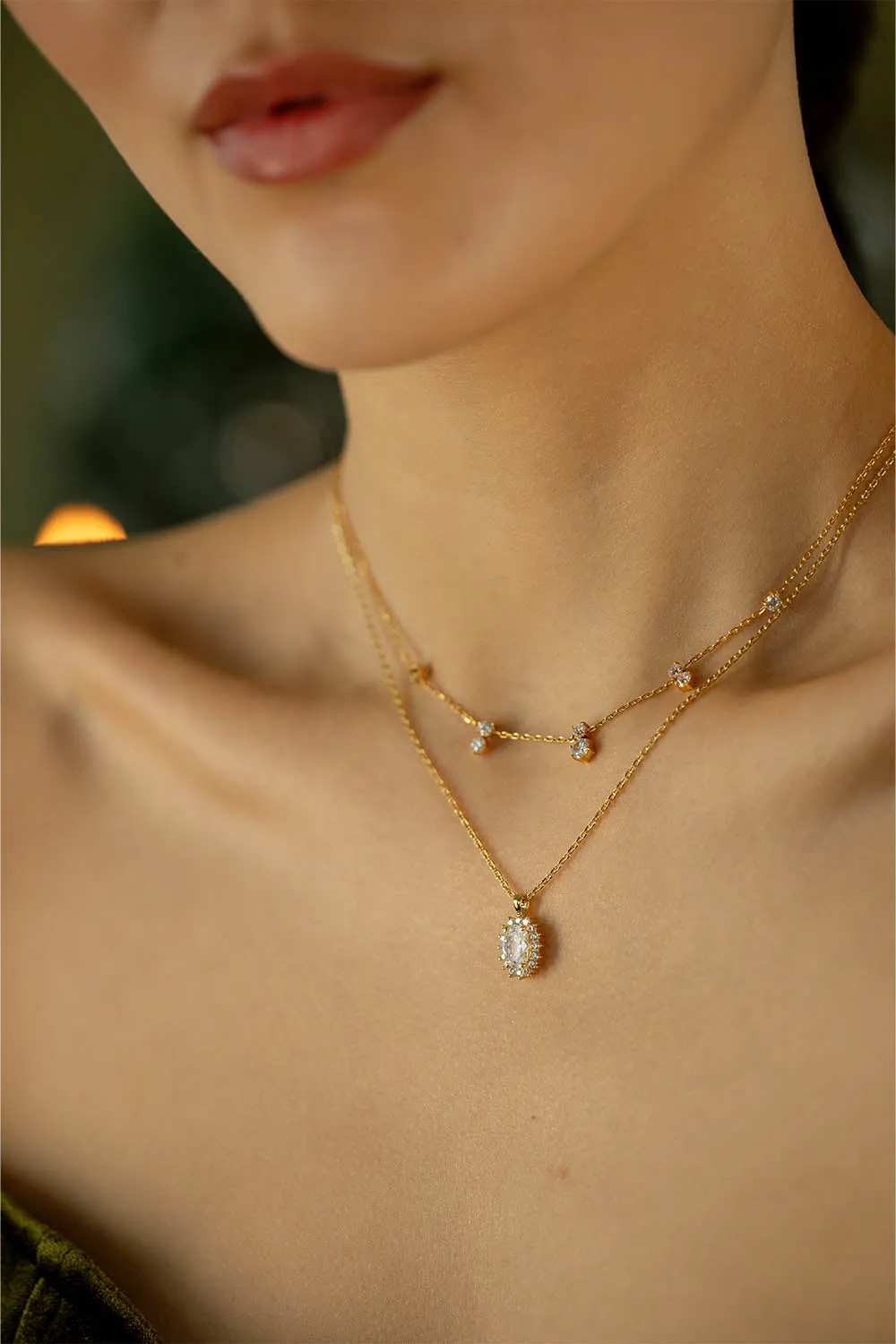 Sparkle Oval Necklace 14K Gold Plated