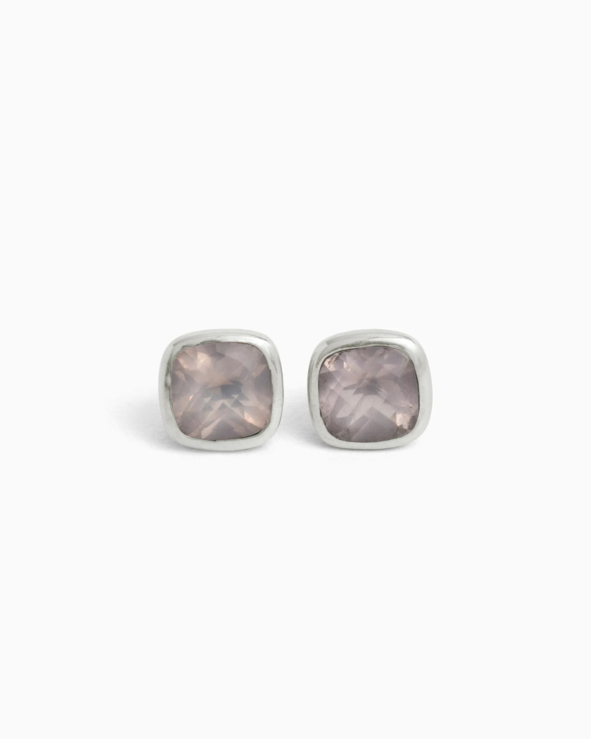 Square Stone Studs with Petroglyph Turtle Texture - Rose Quartz