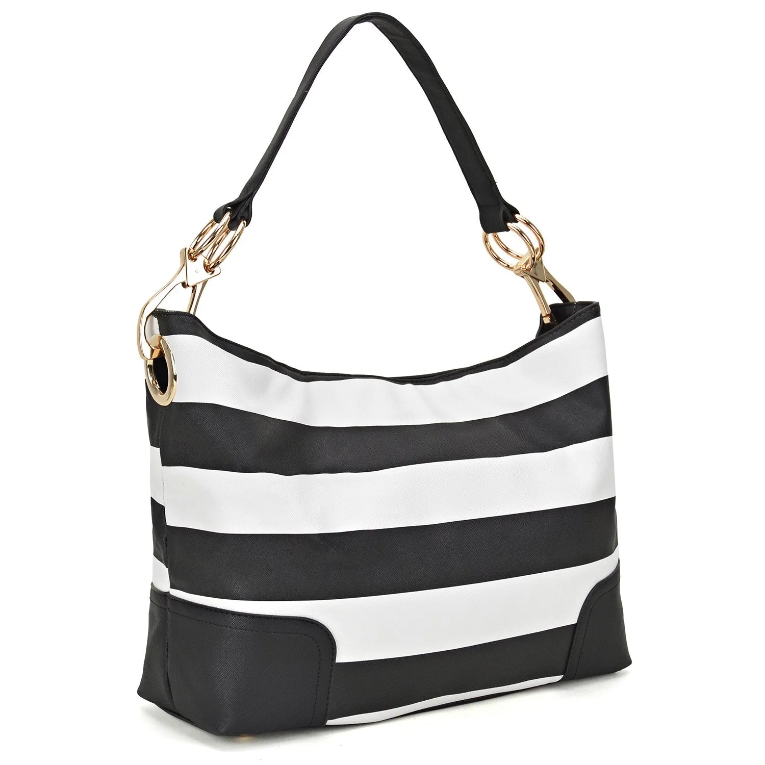 Striped Corner Patched Hobo Bag