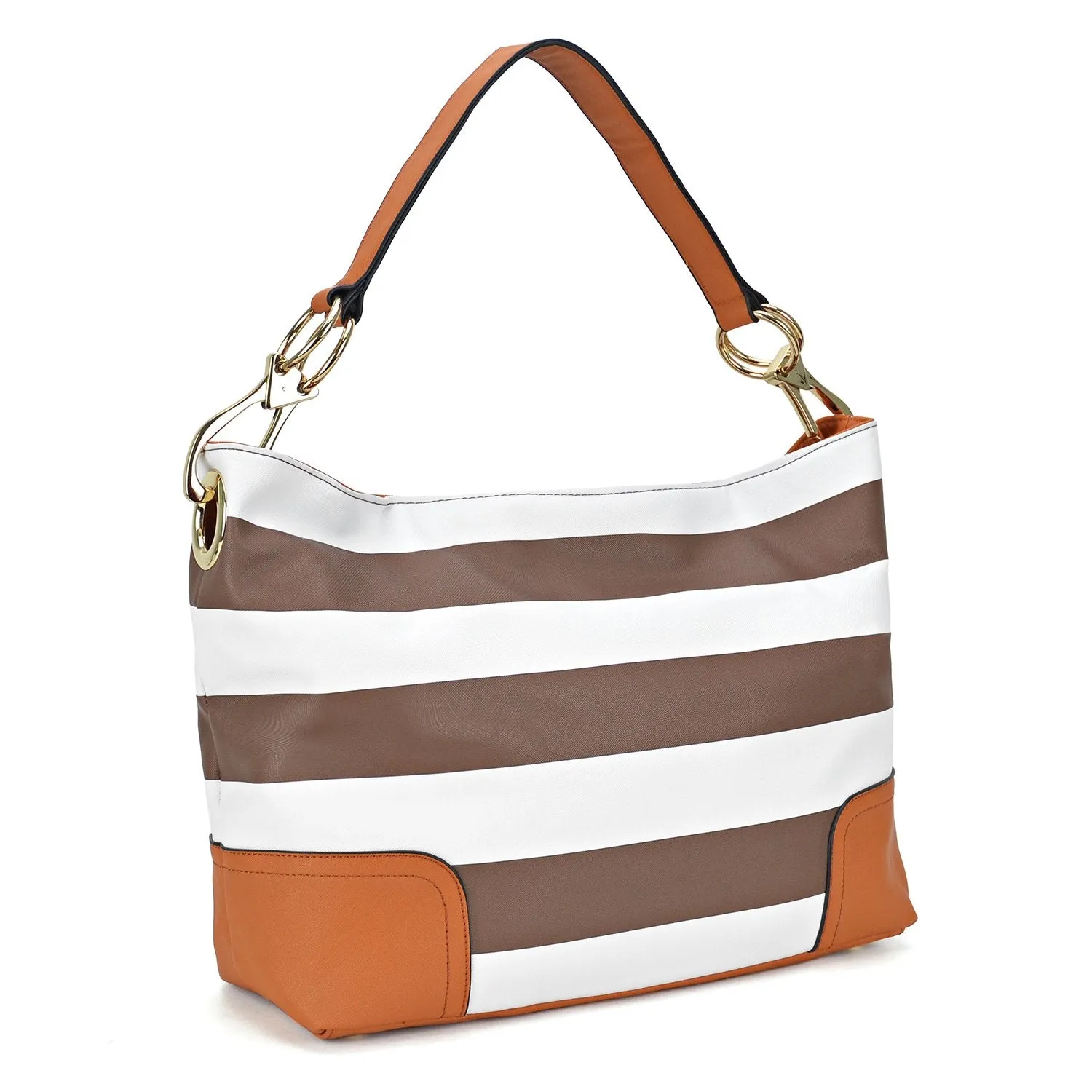 Striped Corner Patched Hobo Bag