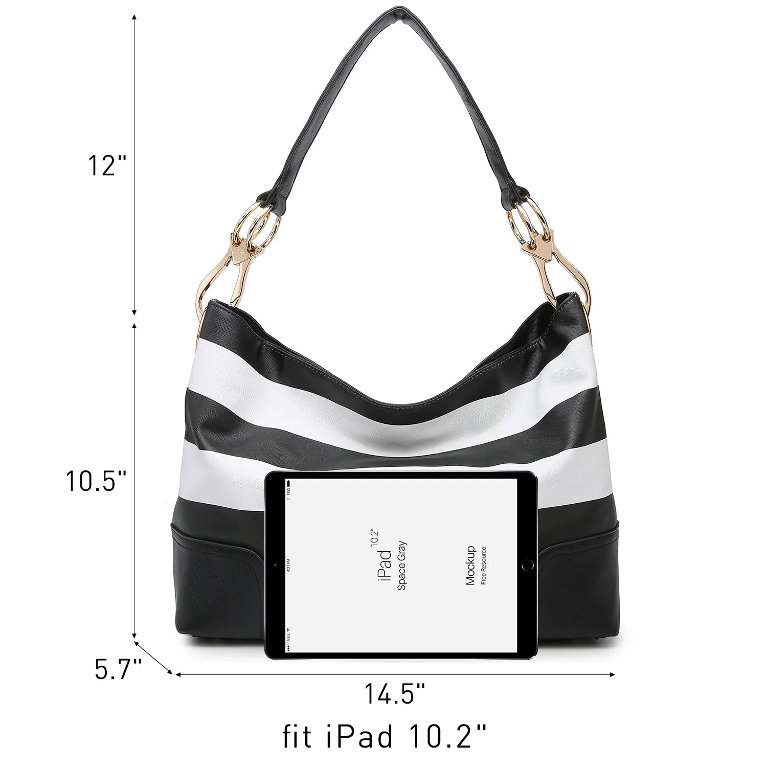 Striped Corner Patched Hobo Bag