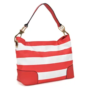 Striped Corner Patched Hobo Bag