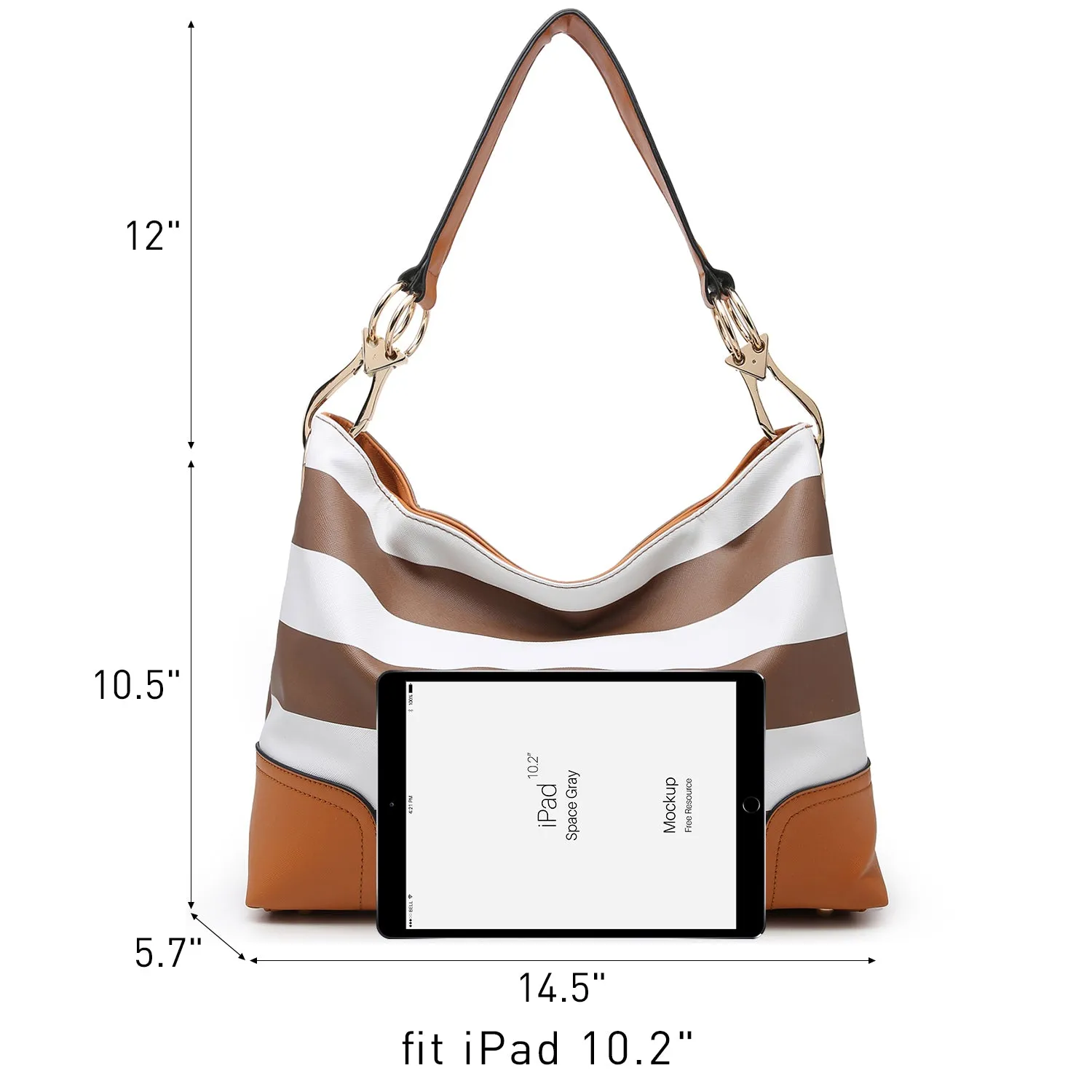 Striped Corner Patched Hobo Bag