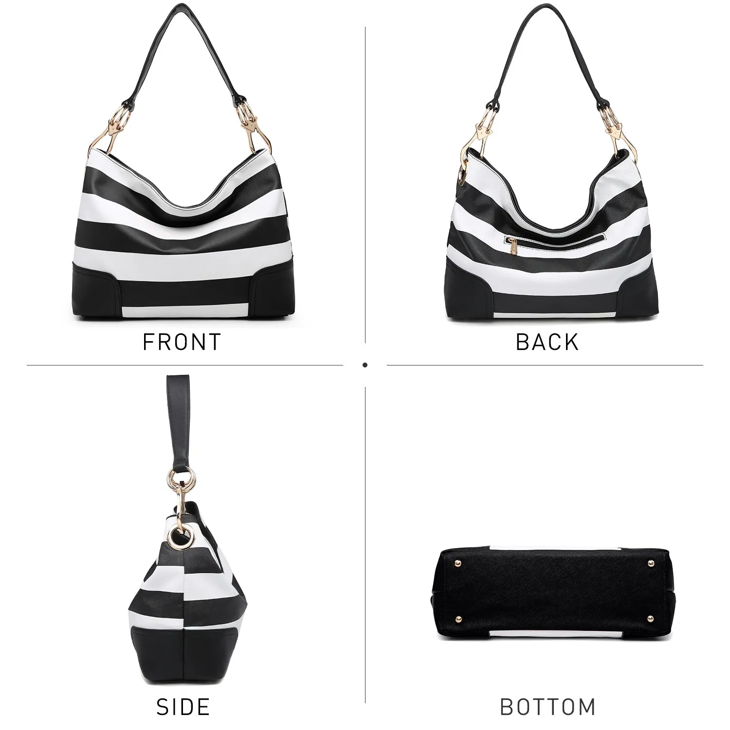 Striped Corner Patched Hobo Bag