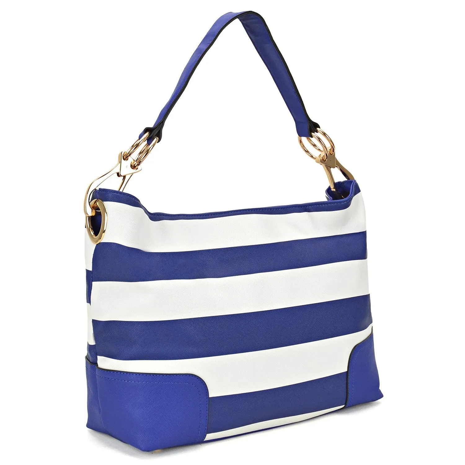 Striped Corner Patched Hobo Bag