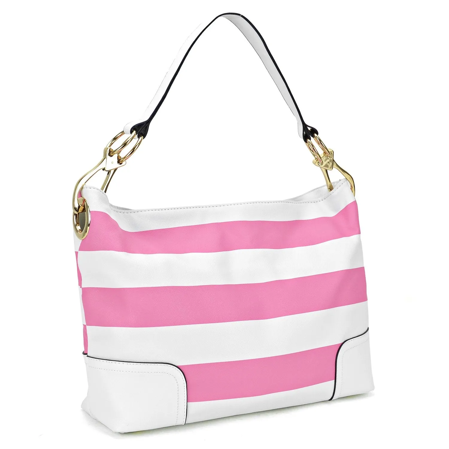 Striped Corner Patched Hobo Bag