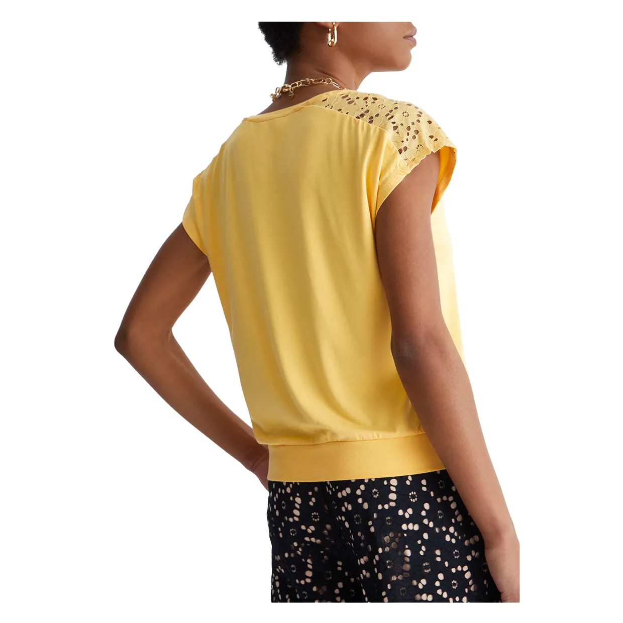 T-shirt Donna Liu-Jo Dettagli Pizzo Giallo