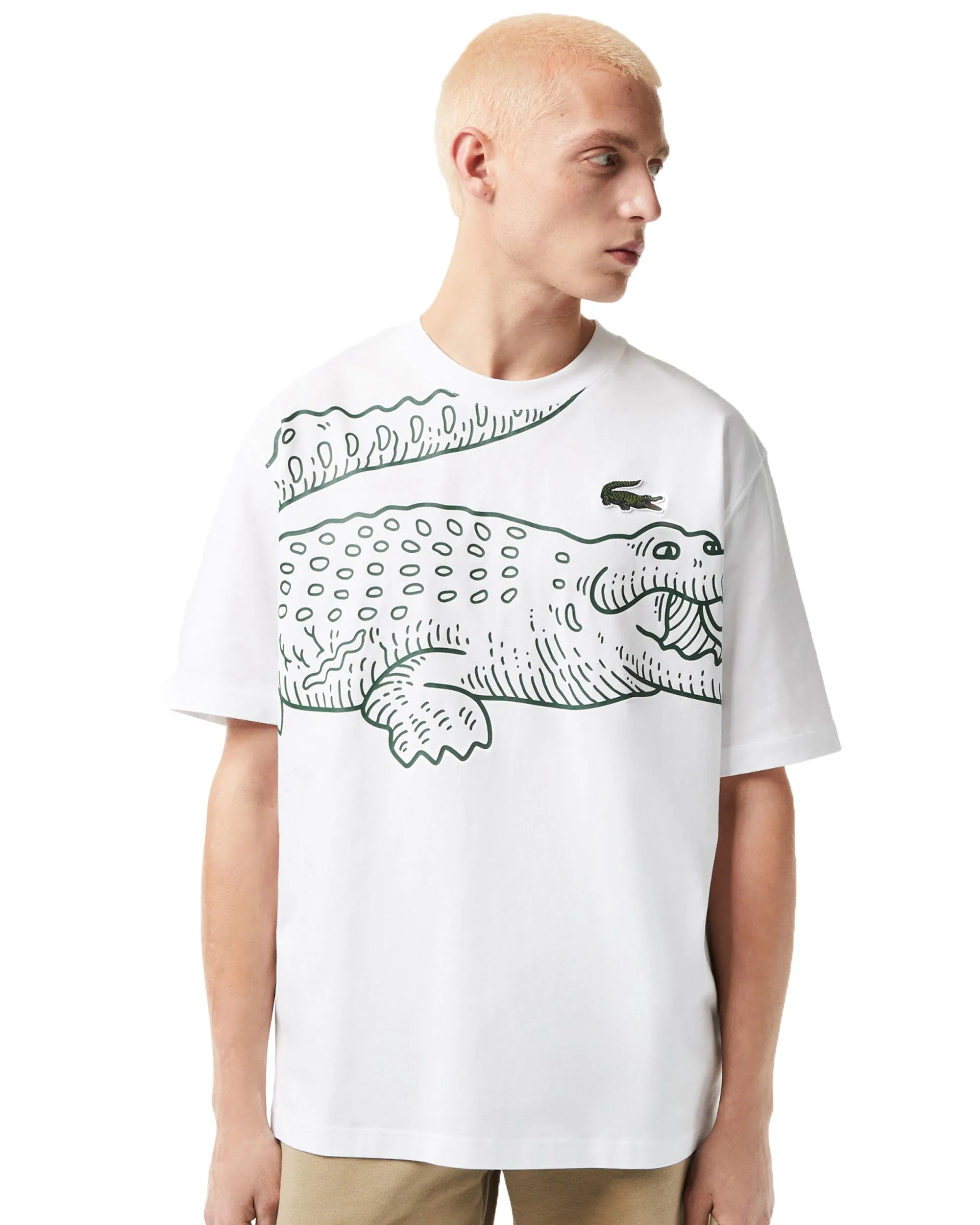 T-Shirt Uomo Jersey Bianco Con Big Logo Coccodrillo