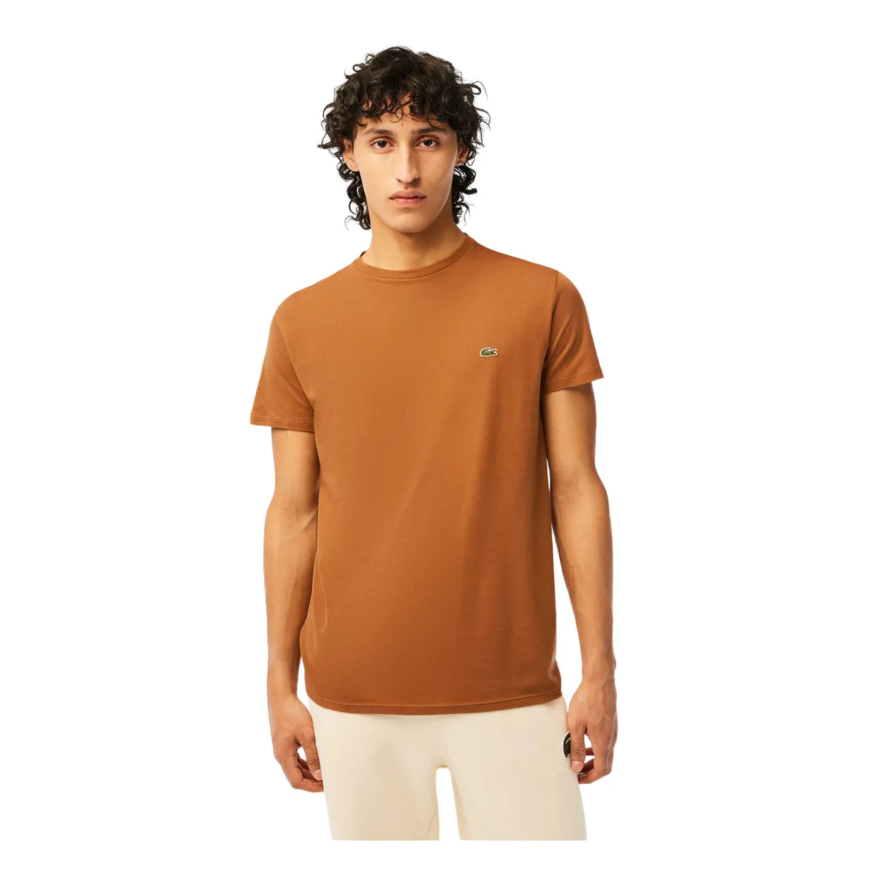 T-shirt Uomo Lacoste Girocollo Cotone Pima Marrone Chiaro