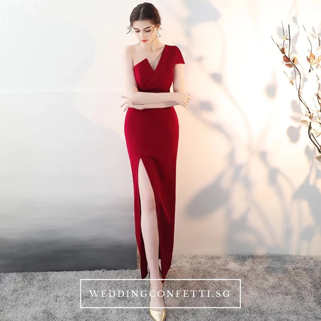 The Claudine One Shoulder Red / Black / White Gown With Slit